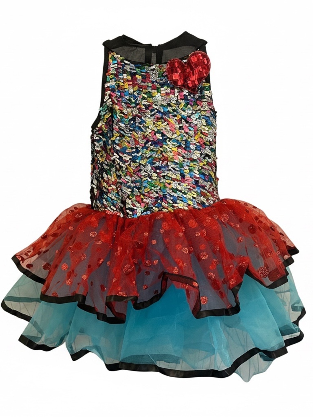 Curtain Call- E2312- Girls Multicolor Sequin & Red Tulle Heart Costume Dress